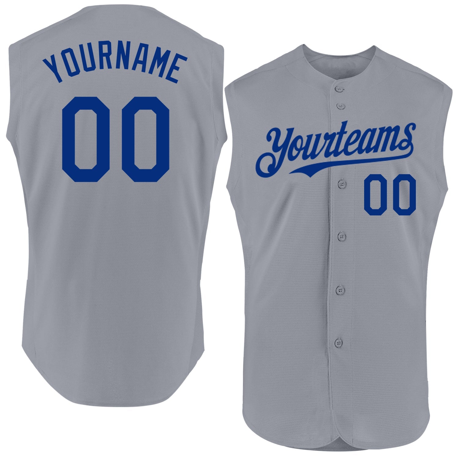 Custom Gray Royal Authentic Sleeveless Baseball Jersey - Main View