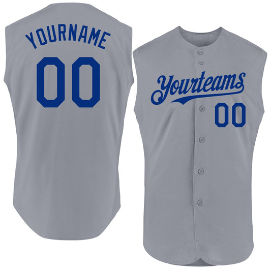 Custom Gray Royal Authentic Sleeveless Baseball Jersey - Main View