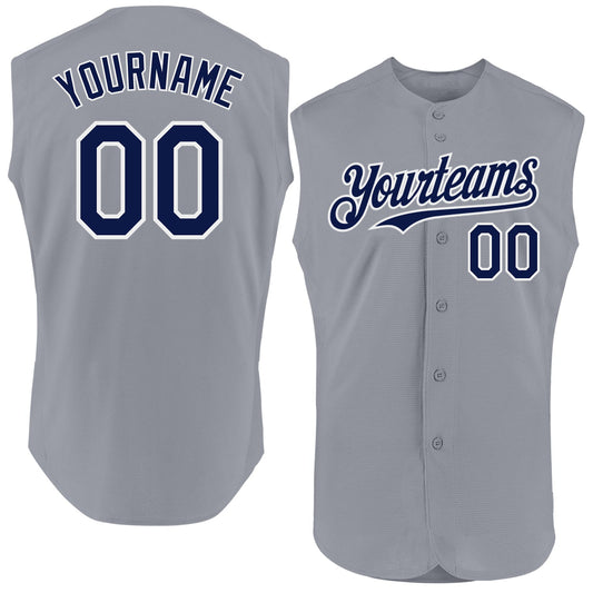 Custom Gray Navy-White Authentic Sleeveless Baseball Jersey - Main View