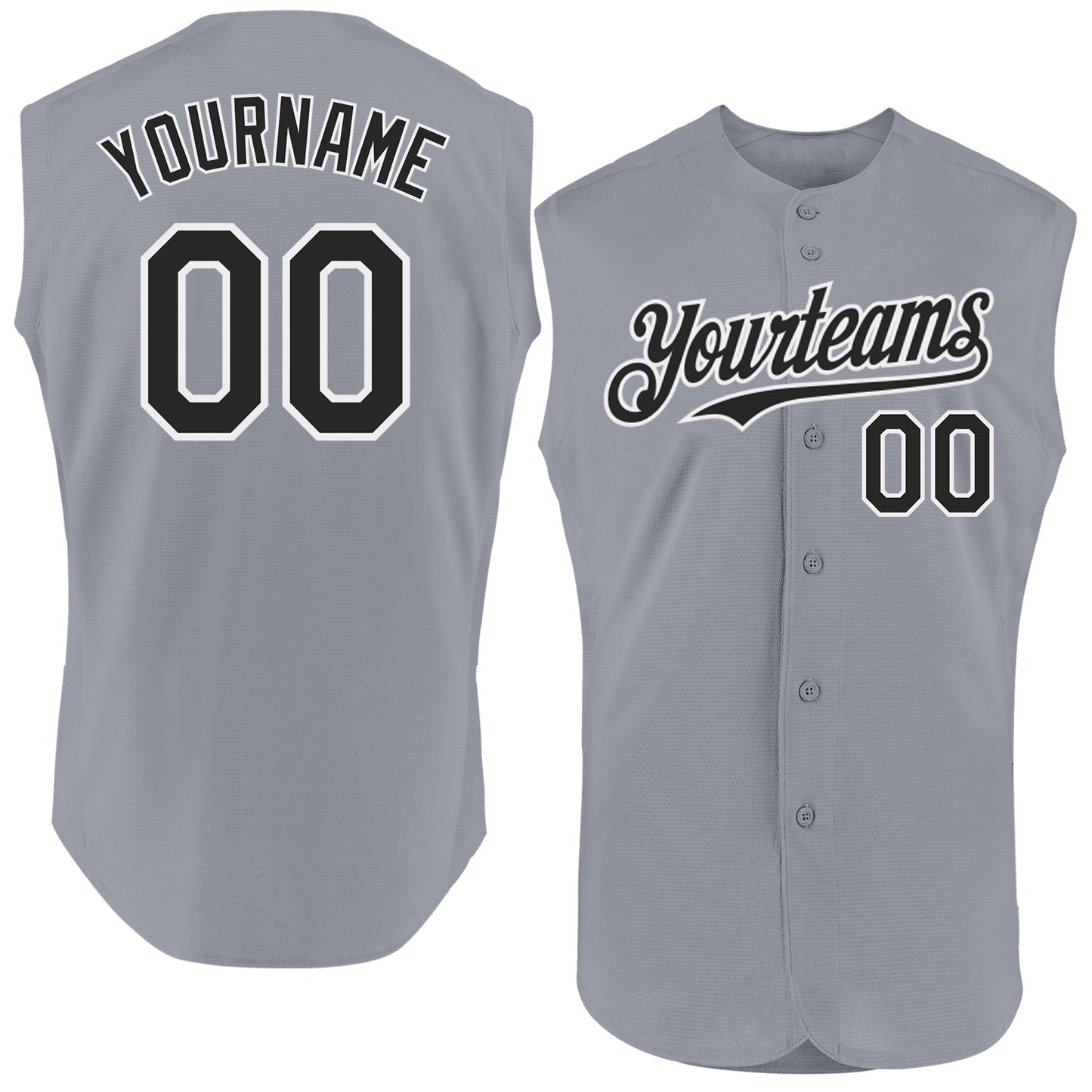 Custom Gray Black-White Authentic Sleeveless Baseball Jersey - Main View