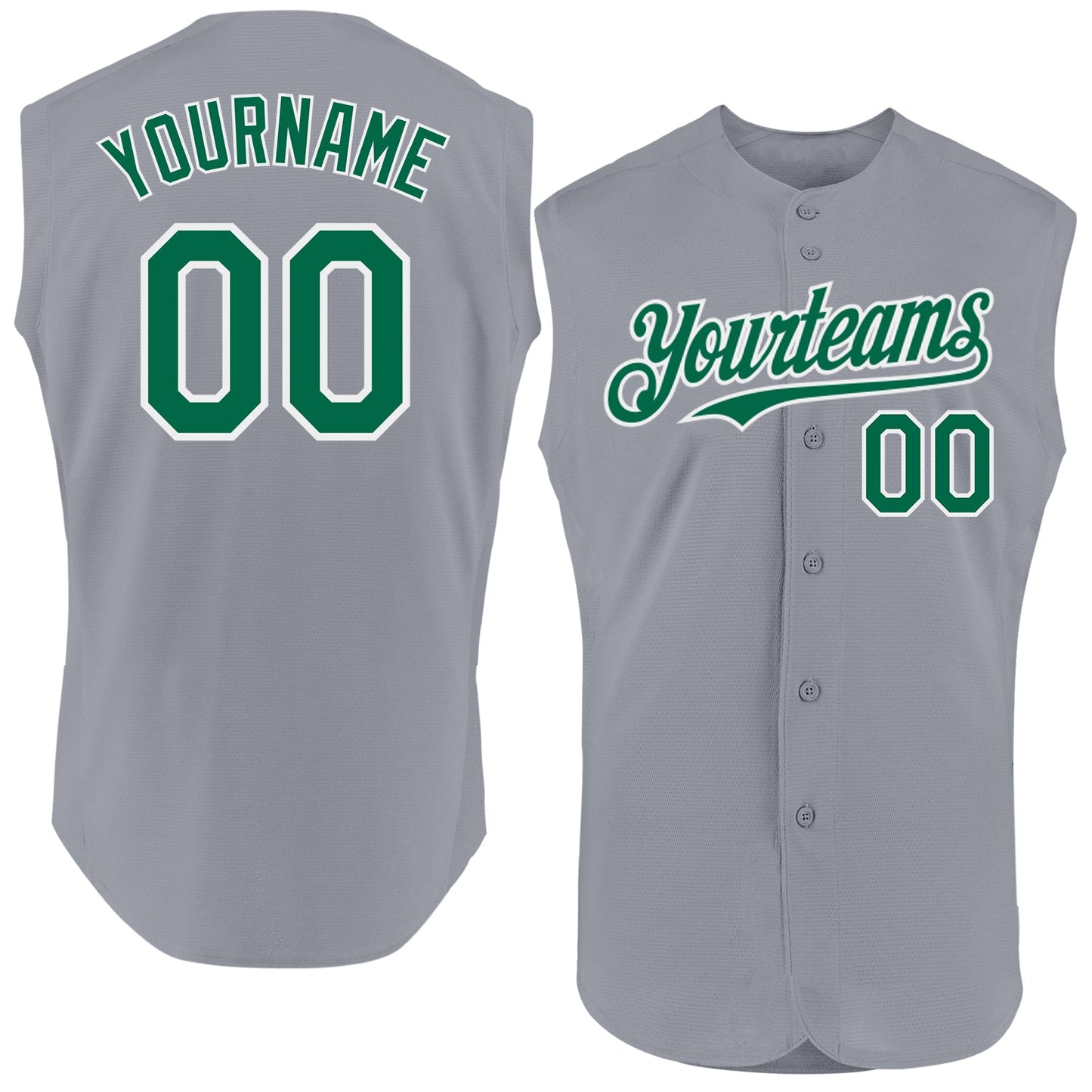 Custom Gray Kelly Green-White Authentic Sleeveless Baseball Jersey - Main View