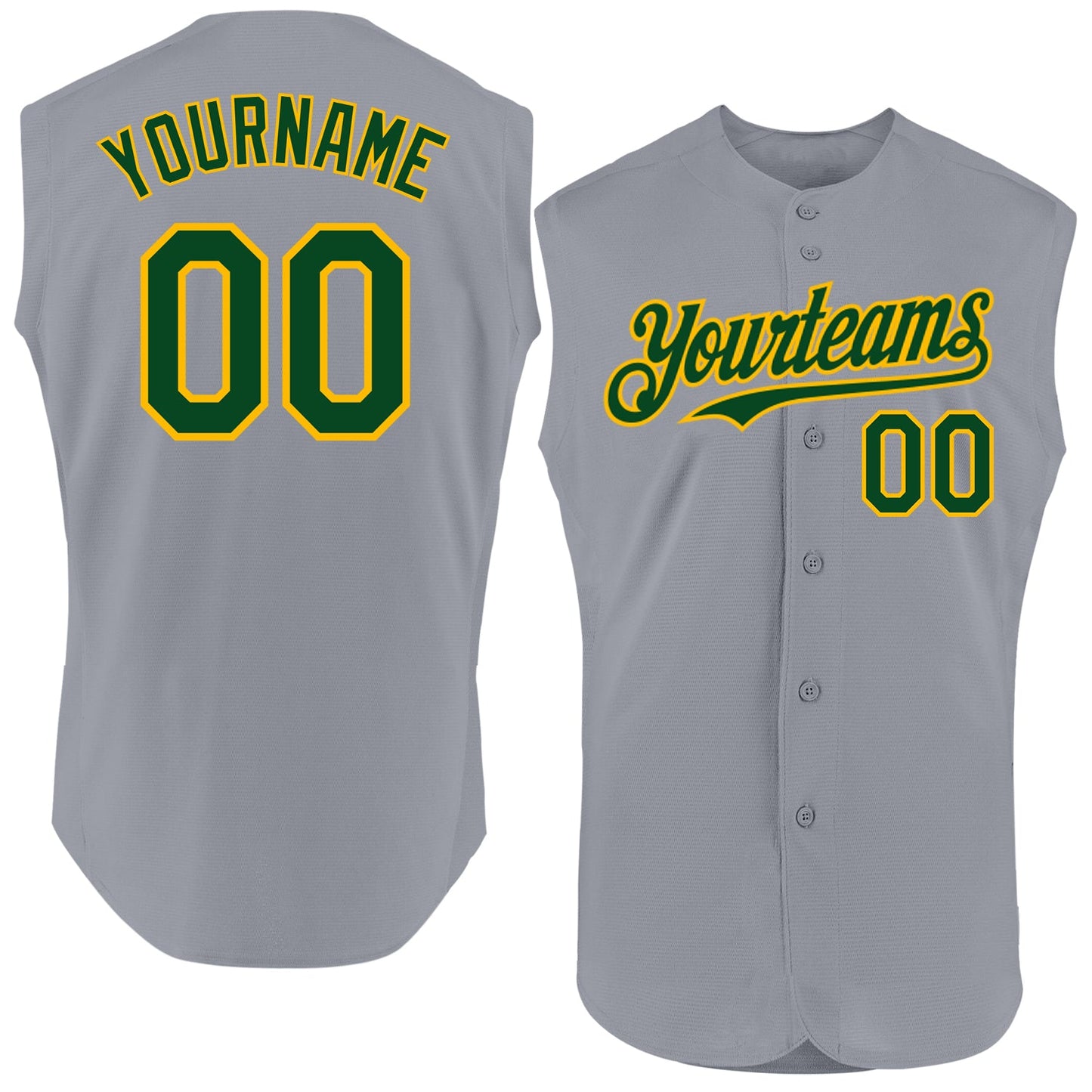 Custom Gray Green-Gold Authentic Sleeveless Baseball Jersey - Main View