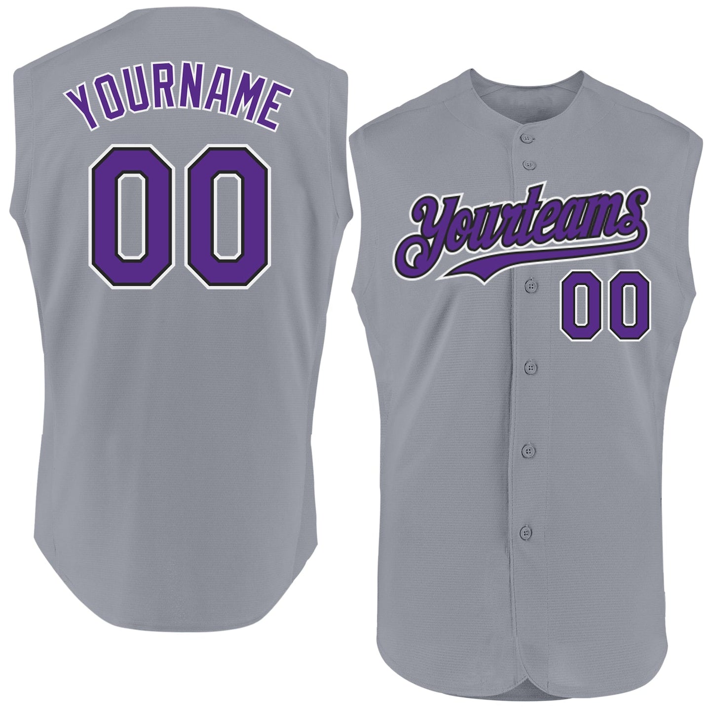 Custom Gray Purple-Black Authentic Sleeveless Baseball Jersey - Main View