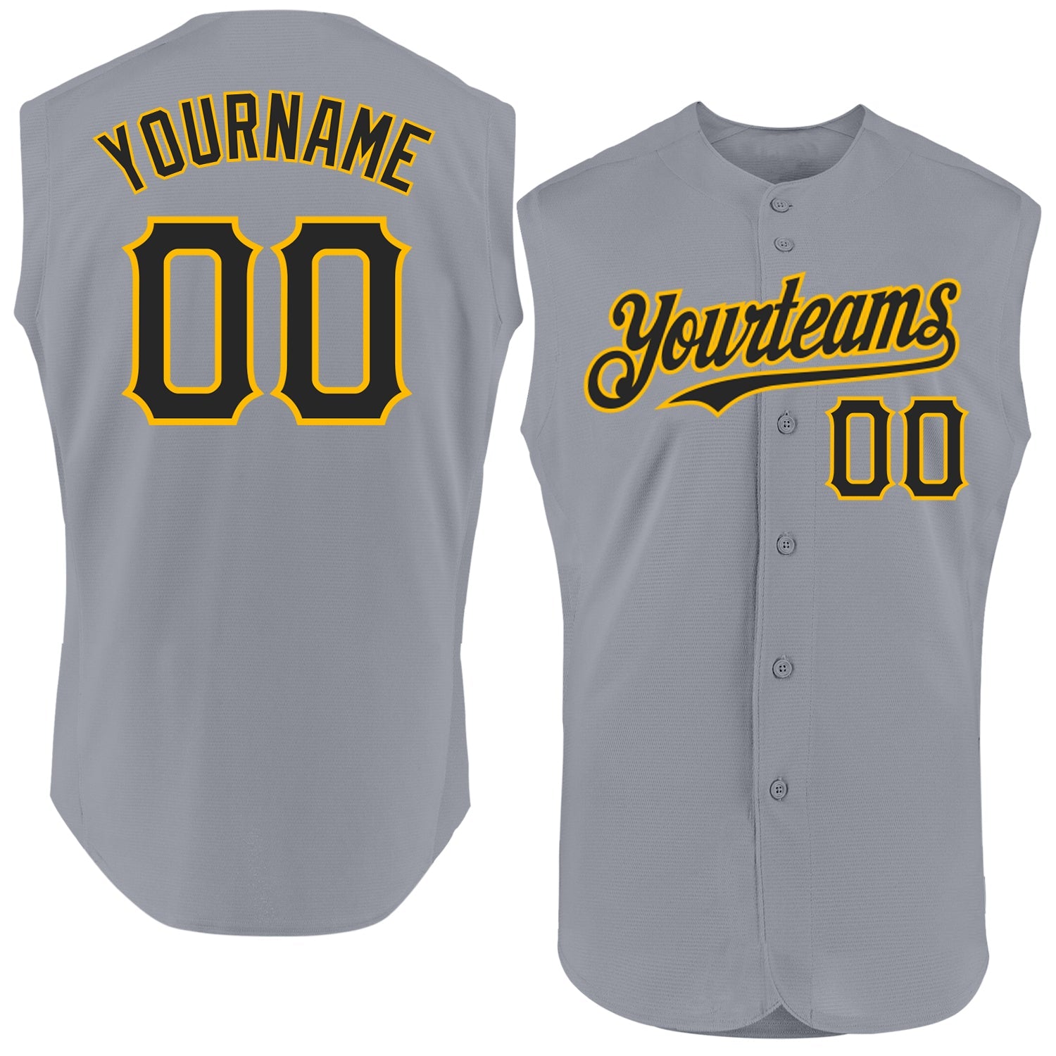 Custom Gray Black-Gold Authentic Sleeveless Baseball Jersey - Main View