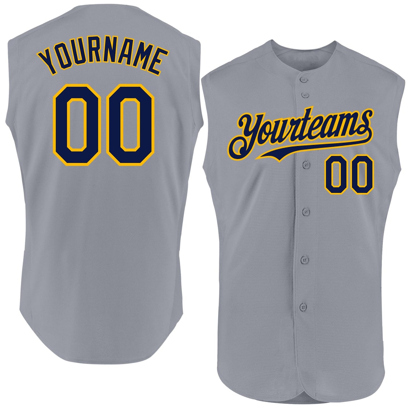 Custom Gray Navy-Gold Authentic Sleeveless Baseball Jersey - Main View