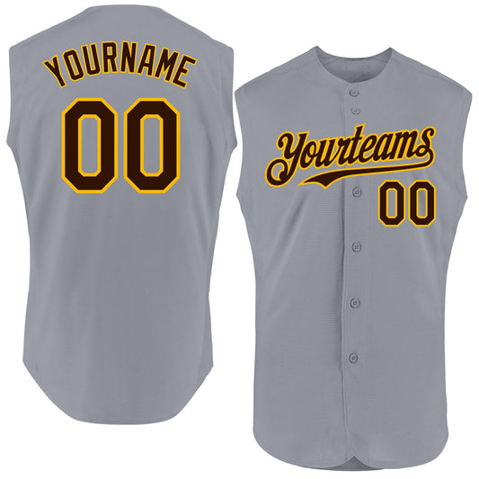 Custom Gray Brown-Gold Authentic Sleeveless Baseball Jersey - Main View