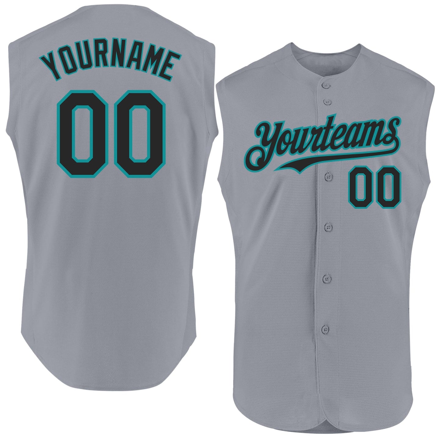 Custom Gray Black-Teal Authentic Sleeveless Baseball Jersey - Main View