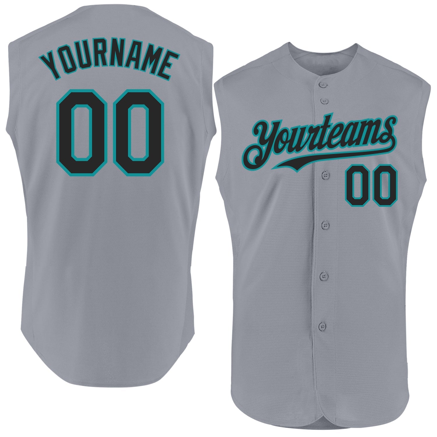 Custom Gray Black-Teal Authentic Sleeveless Baseball Jersey - Main View