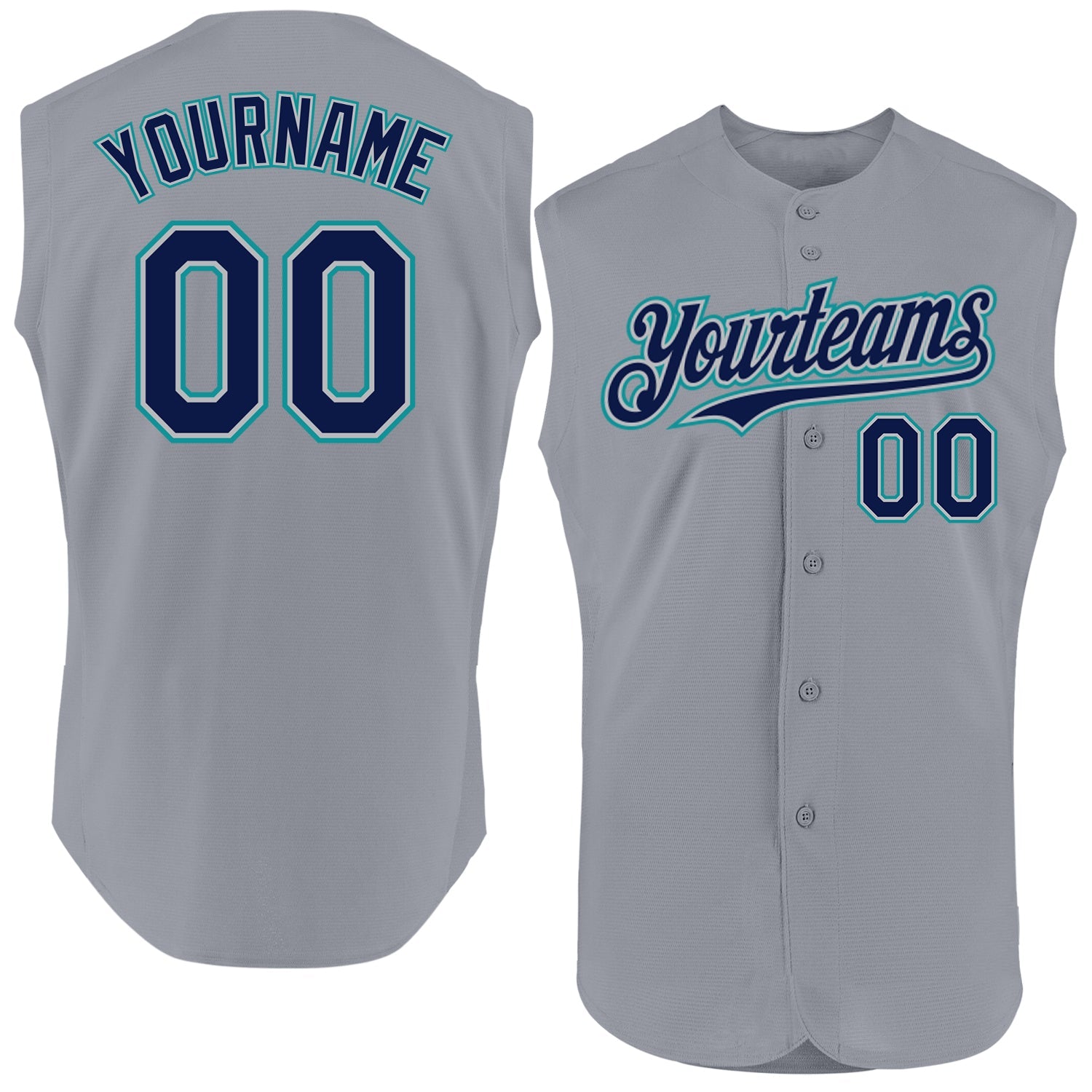 Custom Gray Navy-Teal Authentic Sleeveless Baseball Jersey - Main View