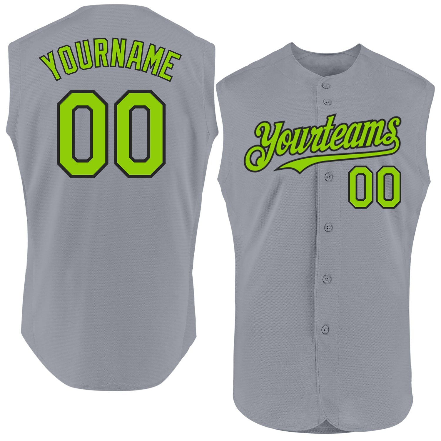 Custom Gray Neon Green-Black Authentic Sleeveless Baseball Jersey - Main View