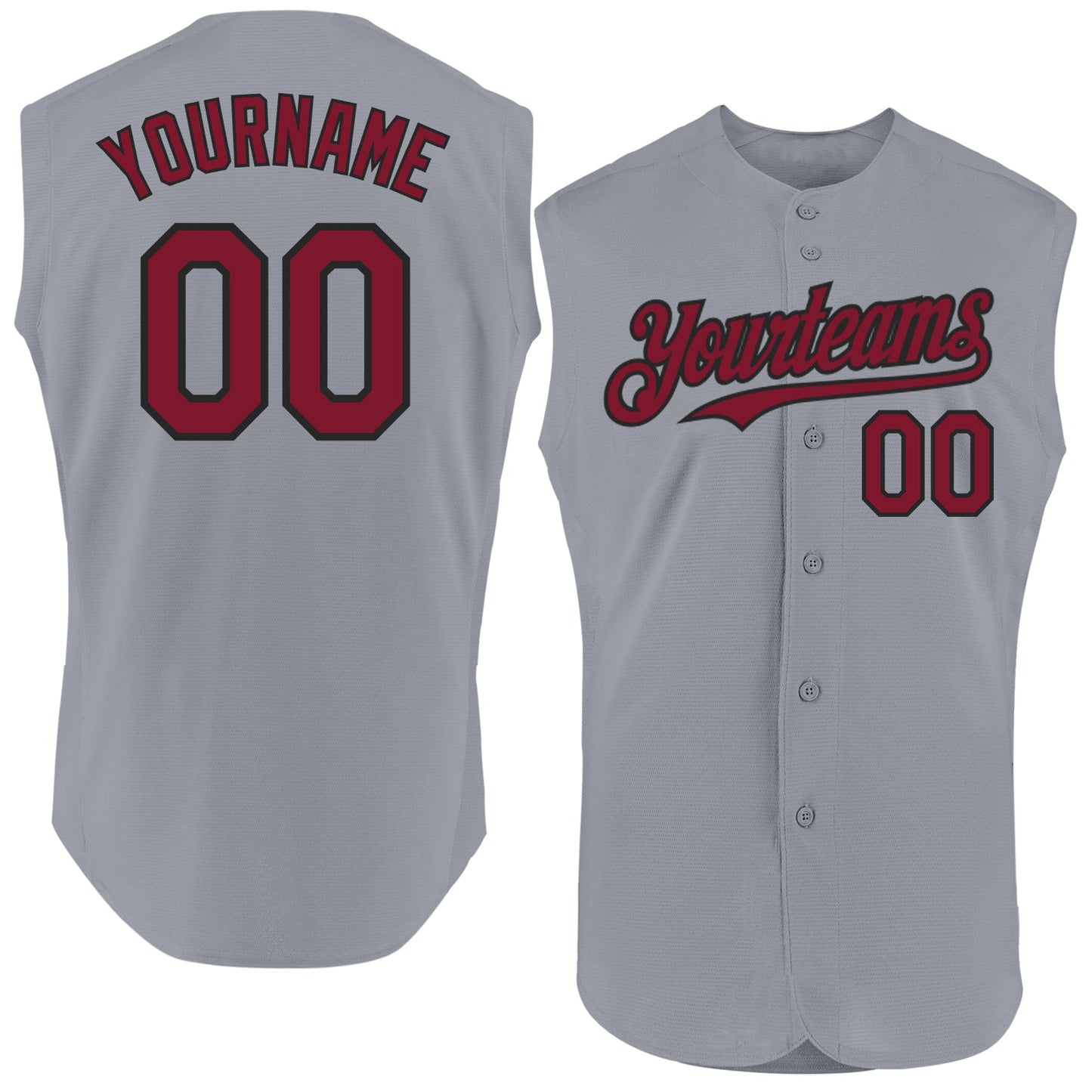 Custom Gray Crimson-Black Authentic Sleeveless Baseball Jersey - Main View