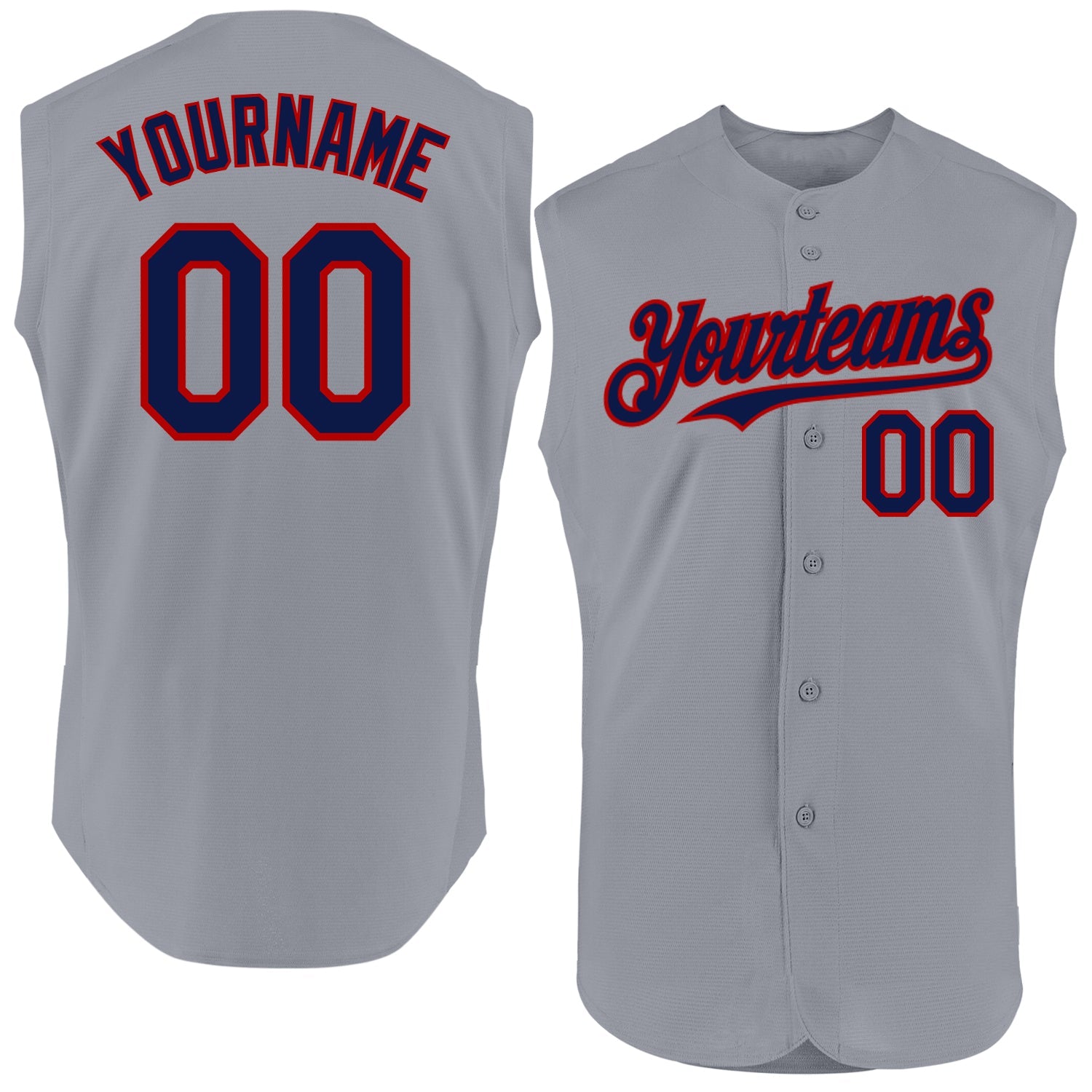 Custom Gray Navy-Red Authentic Sleeveless Baseball Jersey - Main View