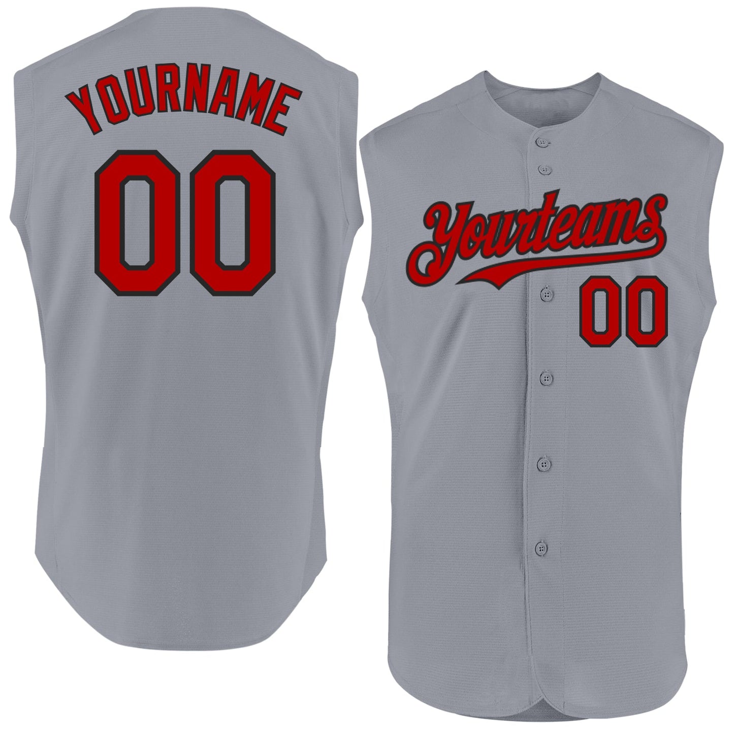 Custom Gray Red-Black Authentic Sleeveless Baseball Jersey - Main View