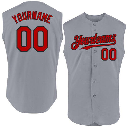 Custom Gray Red-Black Authentic Sleeveless Baseball Jersey - Main View