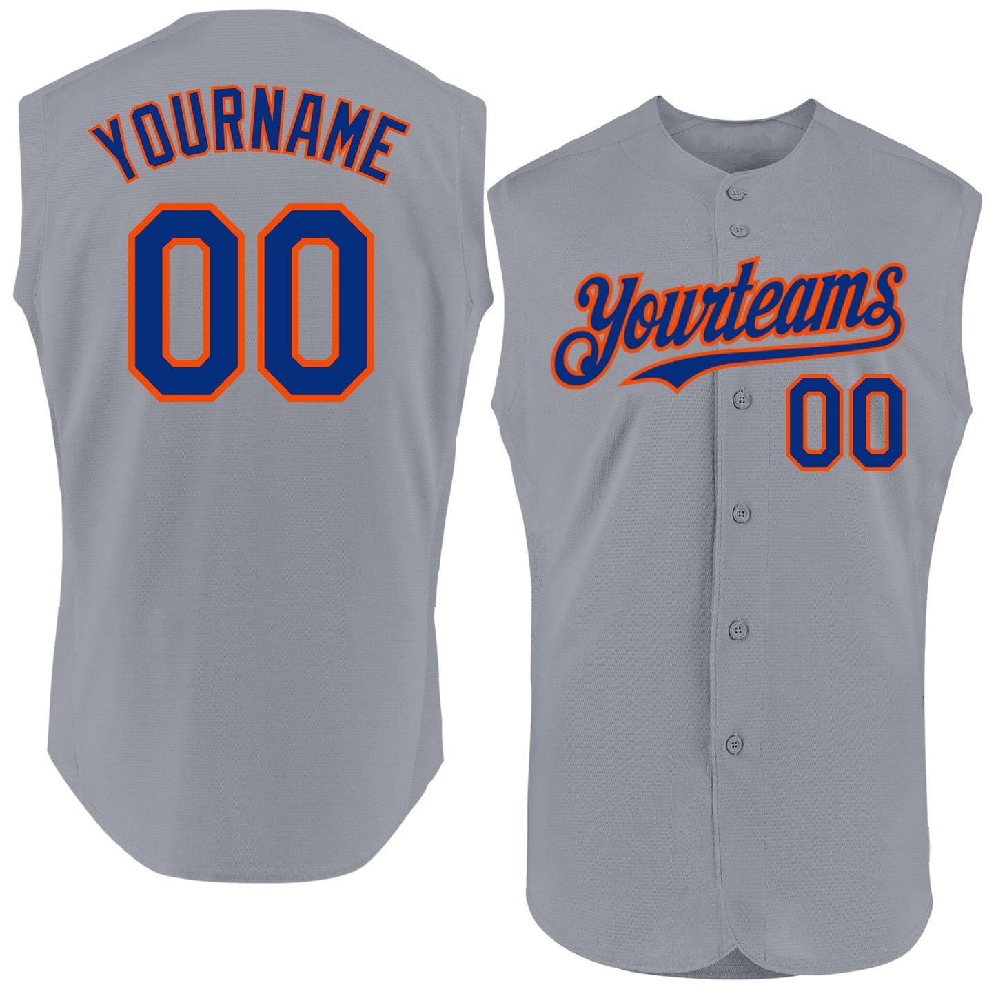 Custom Gray Royal-Orange Authentic Sleeveless Baseball Jersey - Main View