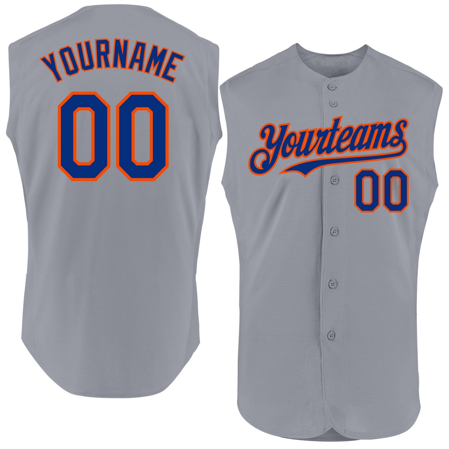 Custom Gray Royal-Orange Authentic Sleeveless Baseball Jersey - Main View