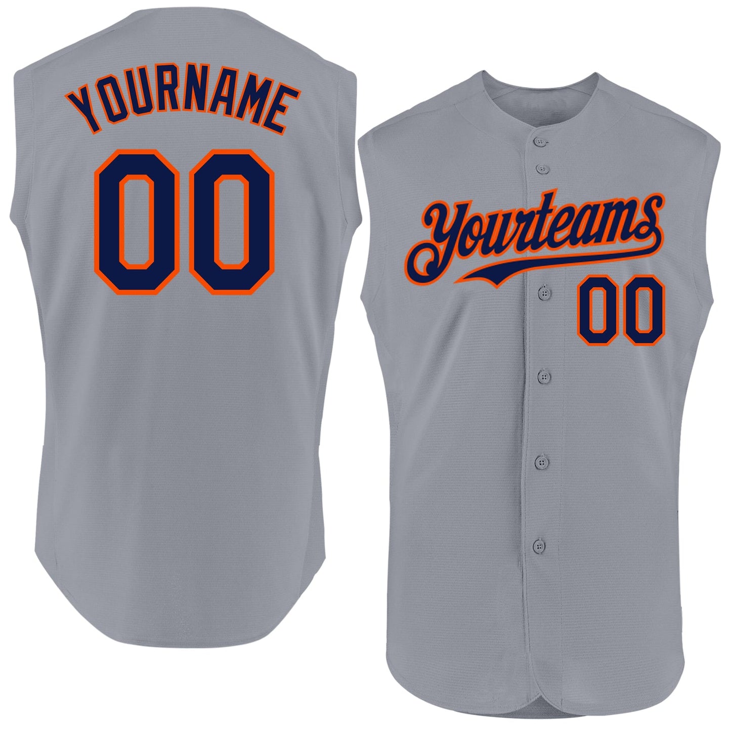 Custom Gray Navy-Orange Authentic Sleeveless Baseball Jersey - Main View