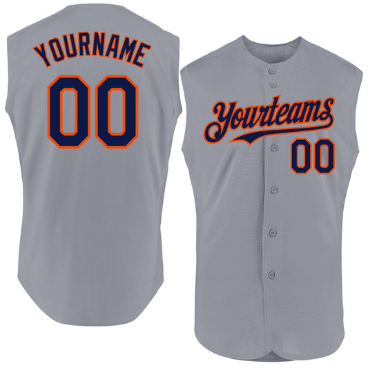 Custom Gray Navy-Orange Authentic Sleeveless Baseball Jersey - Main View