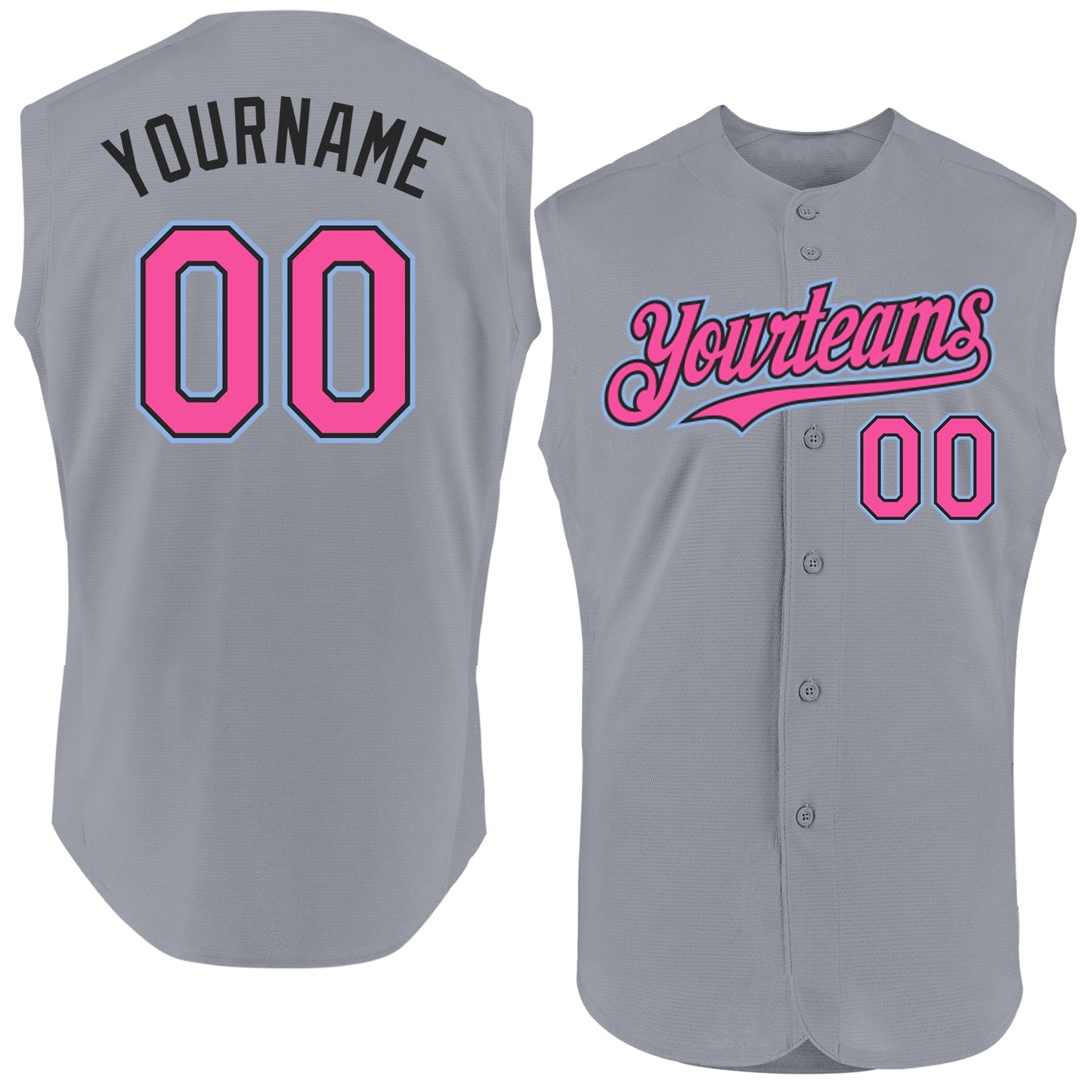 Custom Gray Pink Black-Light Blue Authentic Sleeveless Baseball Jersey - Main View