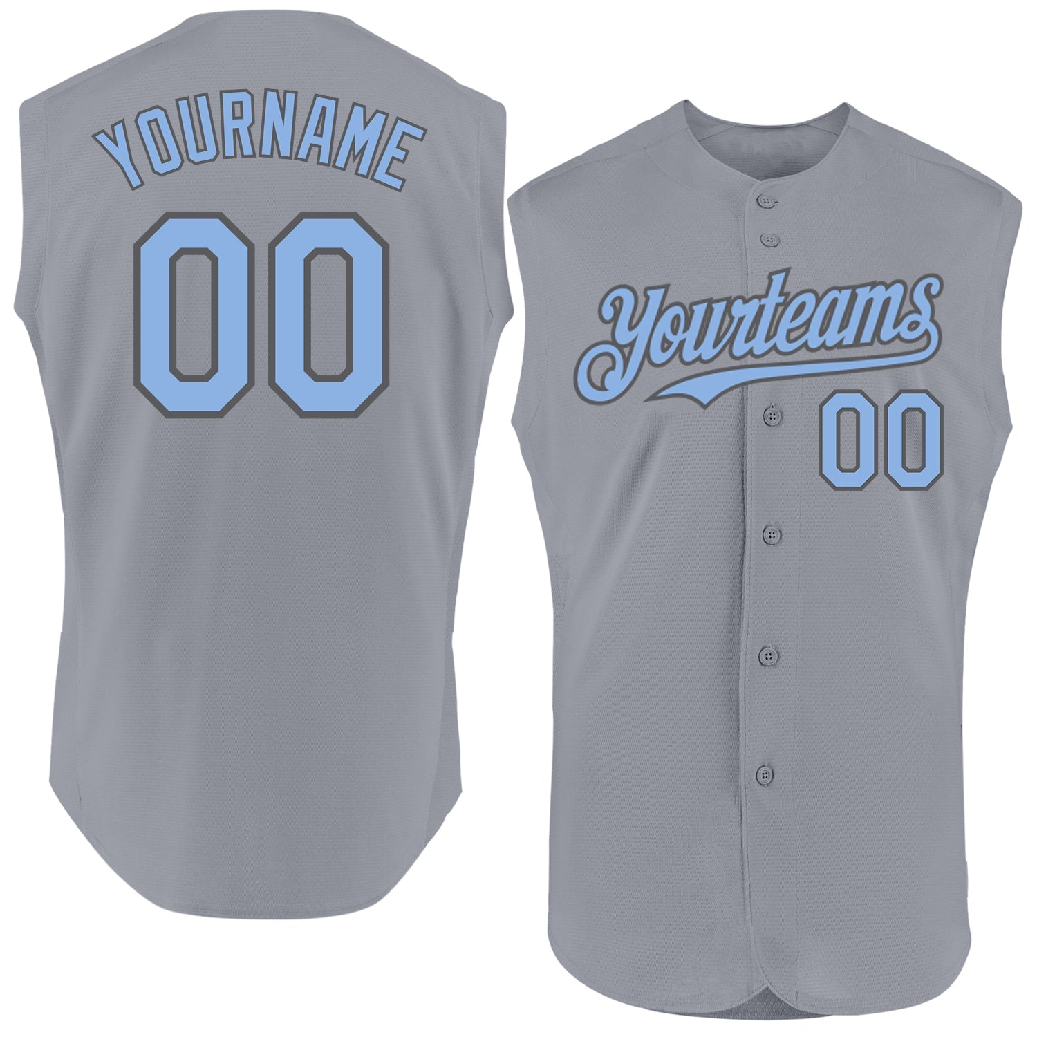Custom Gray Light Blue-Steel Gray Authentic Sleeveless Baseball Jersey - Main View
