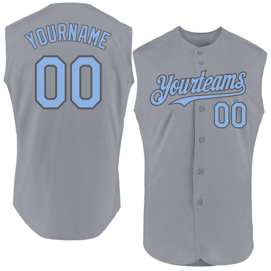 Custom Gray Light Blue-Steel Gray Authentic Sleeveless Baseball Jersey - Main View