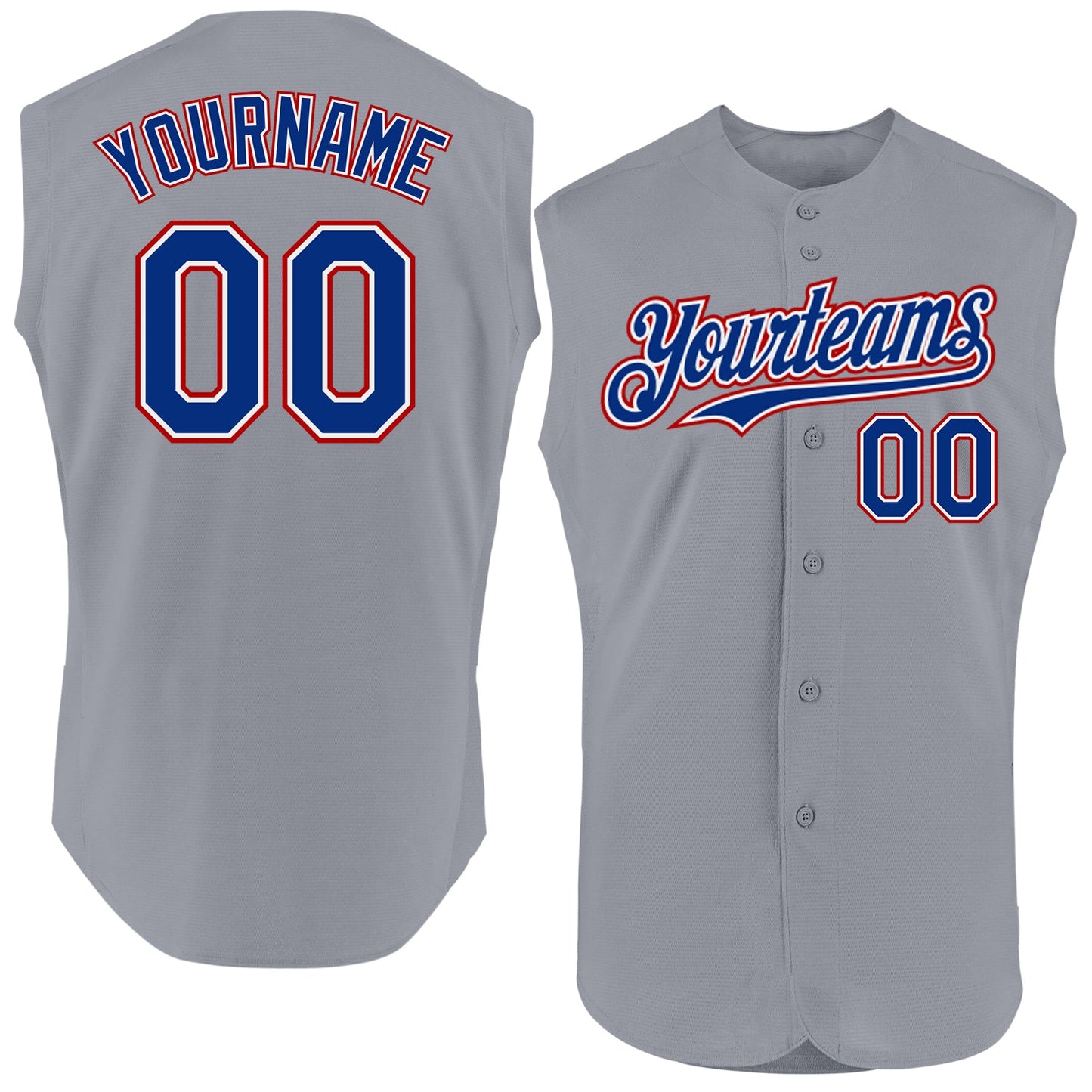 Custom Gray Royal-Red Authentic Sleeveless Baseball Jersey - Main View