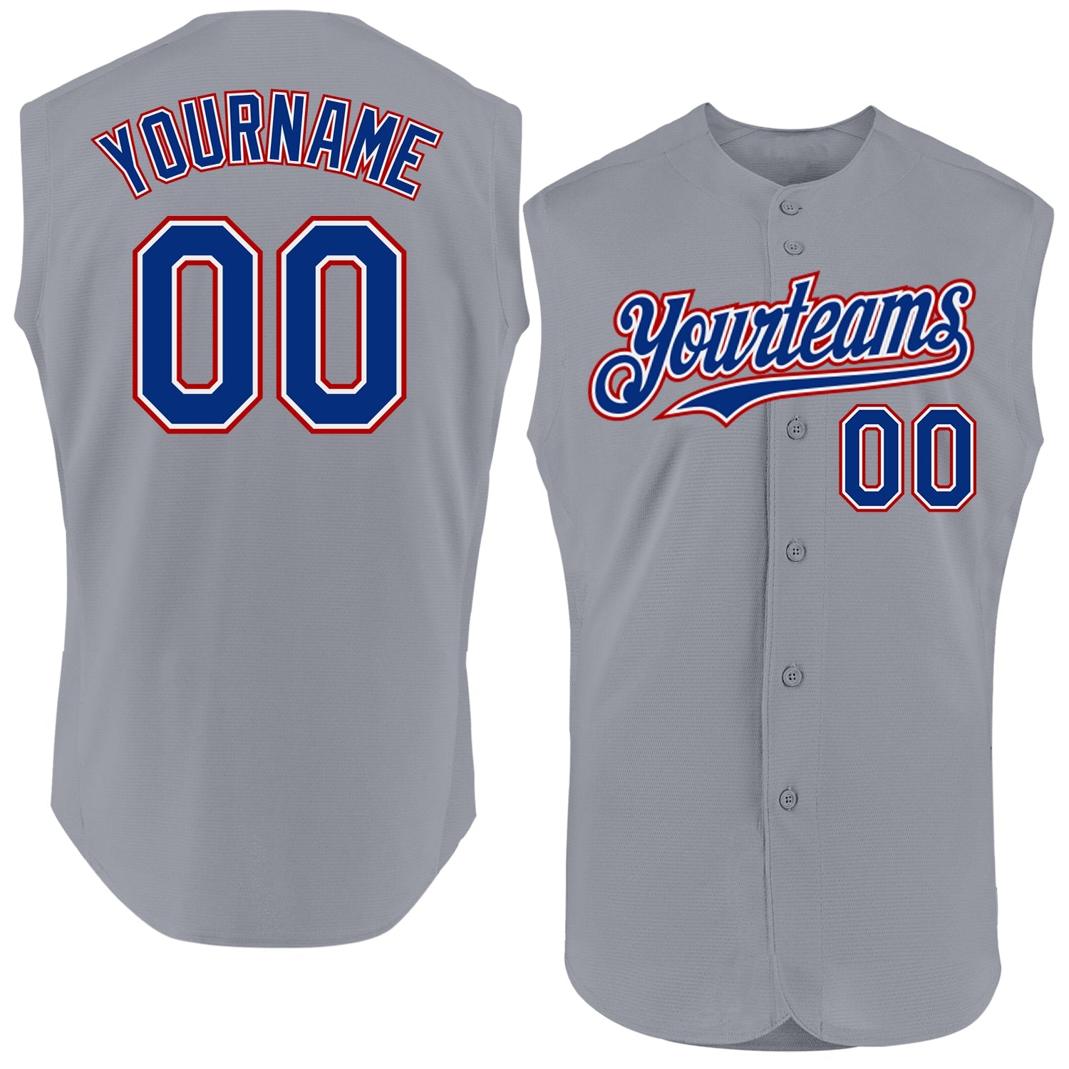 Custom Gray Royal-Red Authentic Sleeveless Baseball Jersey - Main View
