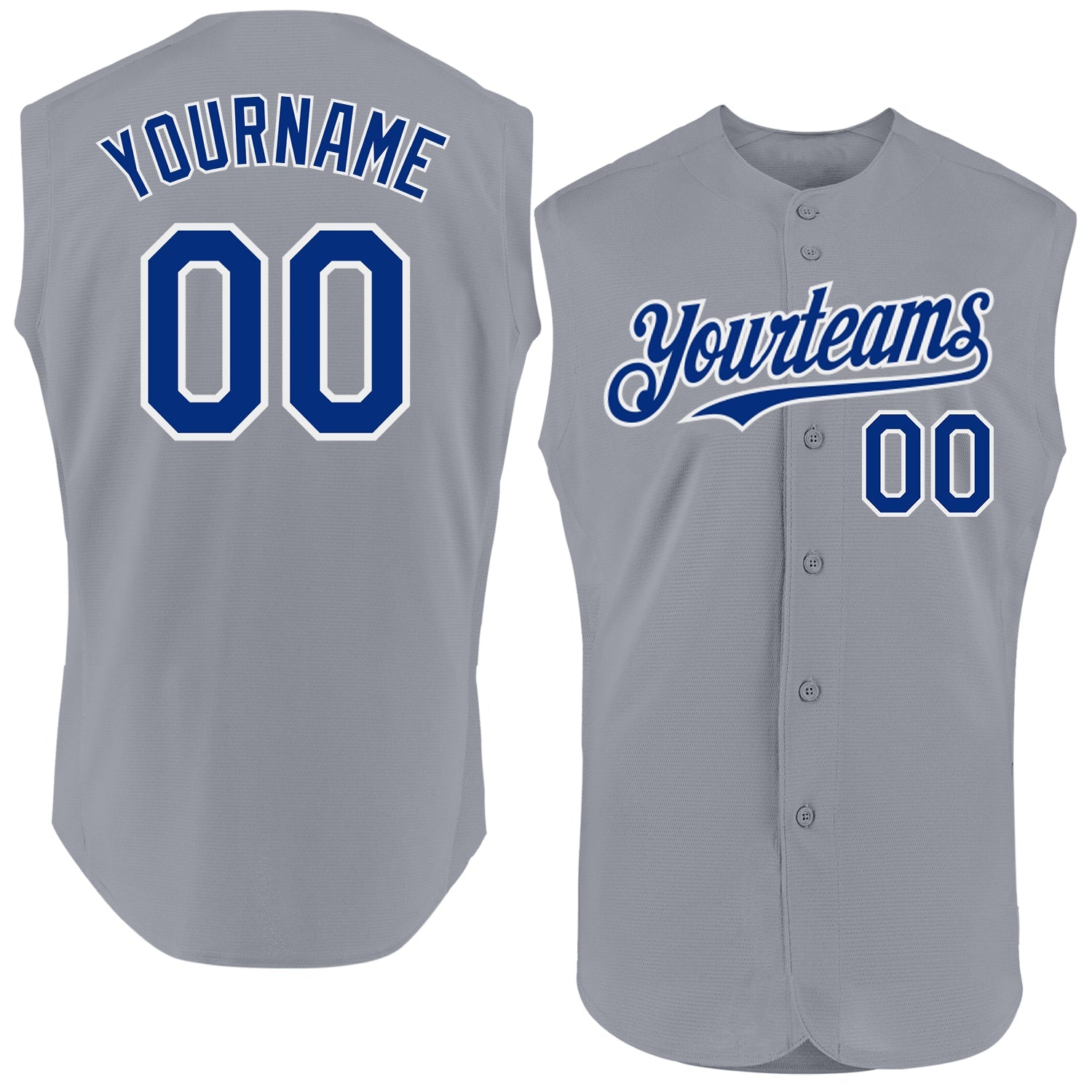 Custom Gray Royal-White Authentic Sleeveless Baseball Jersey - Main View