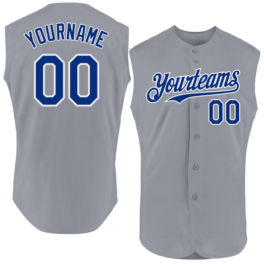 Custom Gray Royal-White Authentic Sleeveless Baseball Jersey - Main View