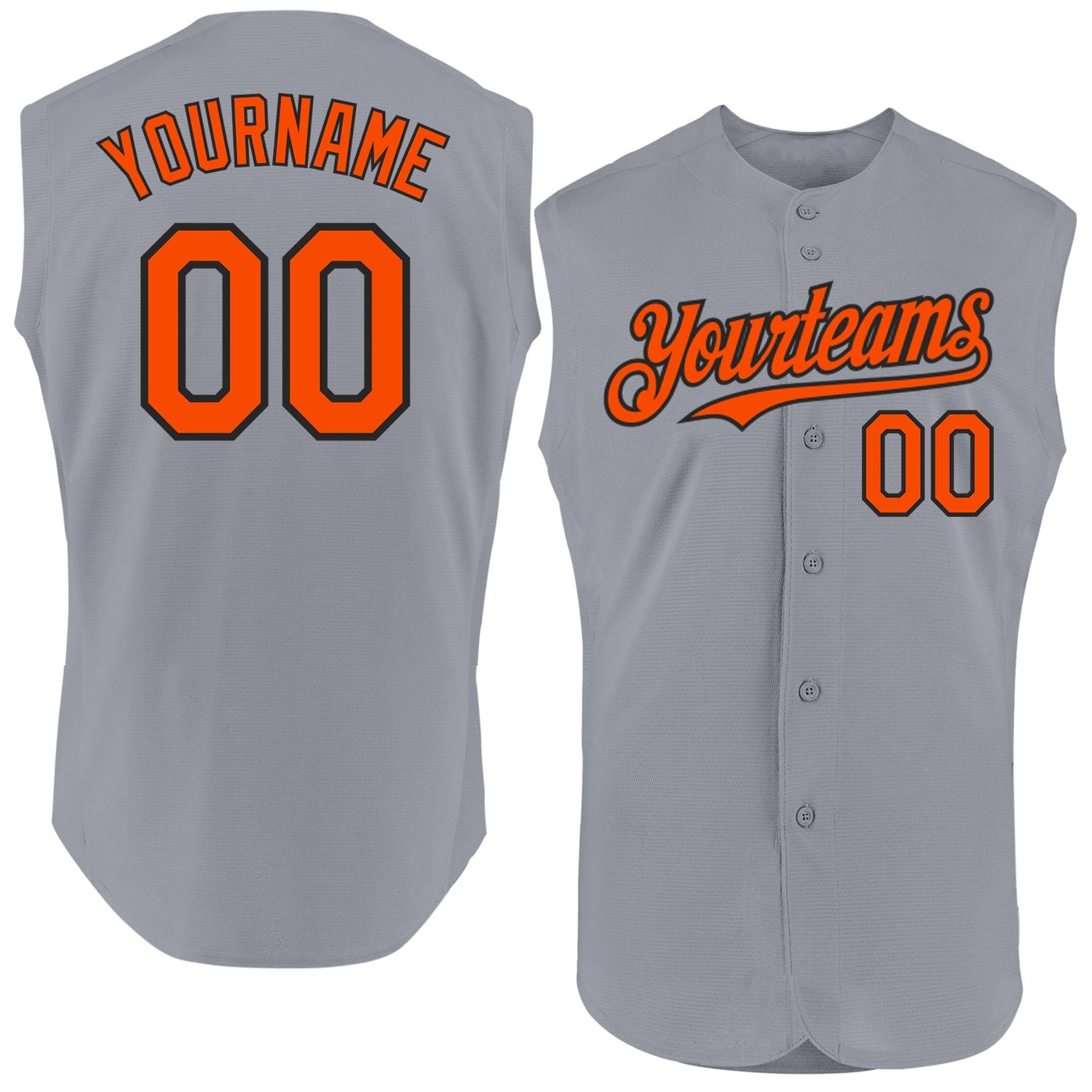 Custom Gray Orange-Black Authentic Sleeveless Baseball Jersey - Main View