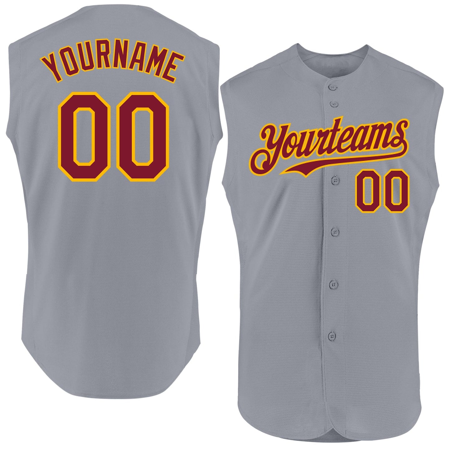 Custom Gray Crimson-Gold Authentic Sleeveless Baseball Jersey - Main View
