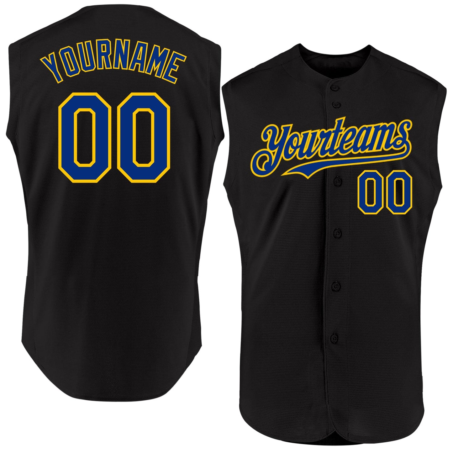 Custom Black Royal-Yellow Authentic Sleeveless Baseball Jersey - Main View