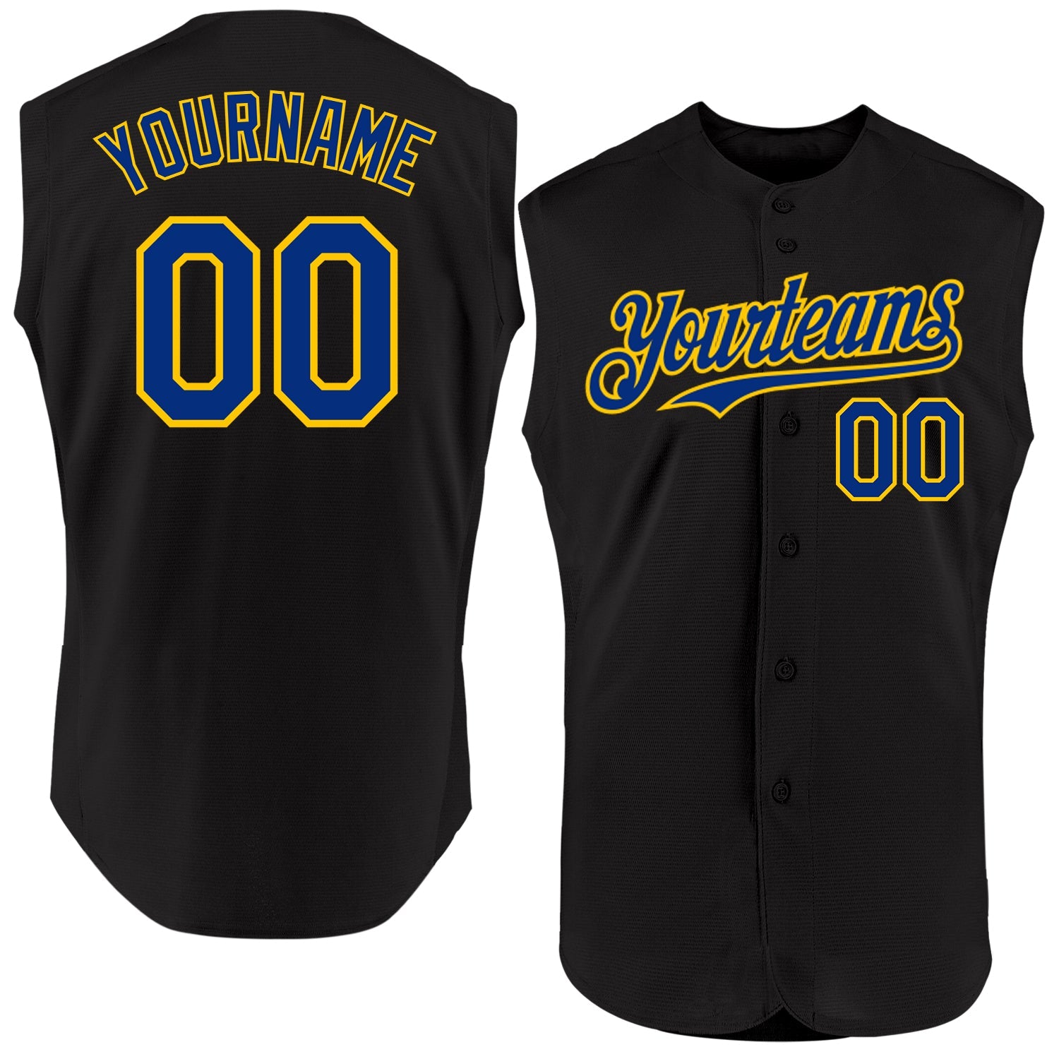 Custom Black Royal-Yellow Authentic Sleeveless Baseball Jersey - Main View