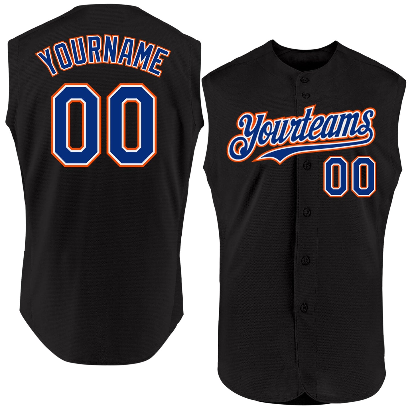 Custom Black Royal-Orange Authentic Sleeveless Baseball Jersey - Main View