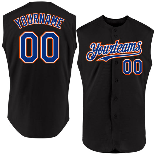 Custom Black Royal-Orange Authentic Sleeveless Baseball Jersey - Main View