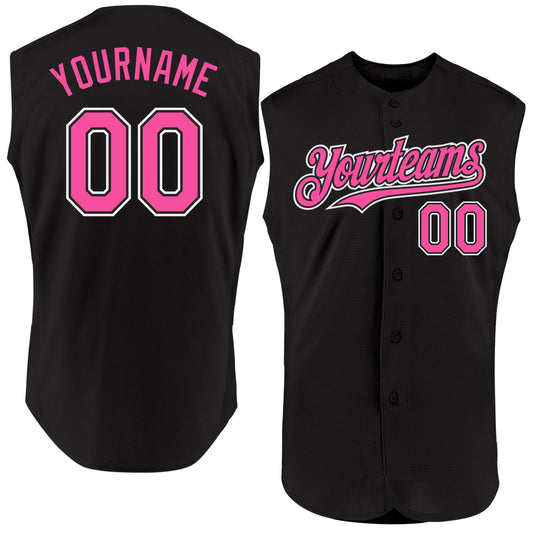 Custom Black Pink-White Authentic Sleeveless Baseball Jersey - Main View