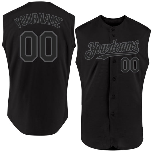 Custom Black Steel Gray Authentic Sleeveless Baseball Jersey - Main View