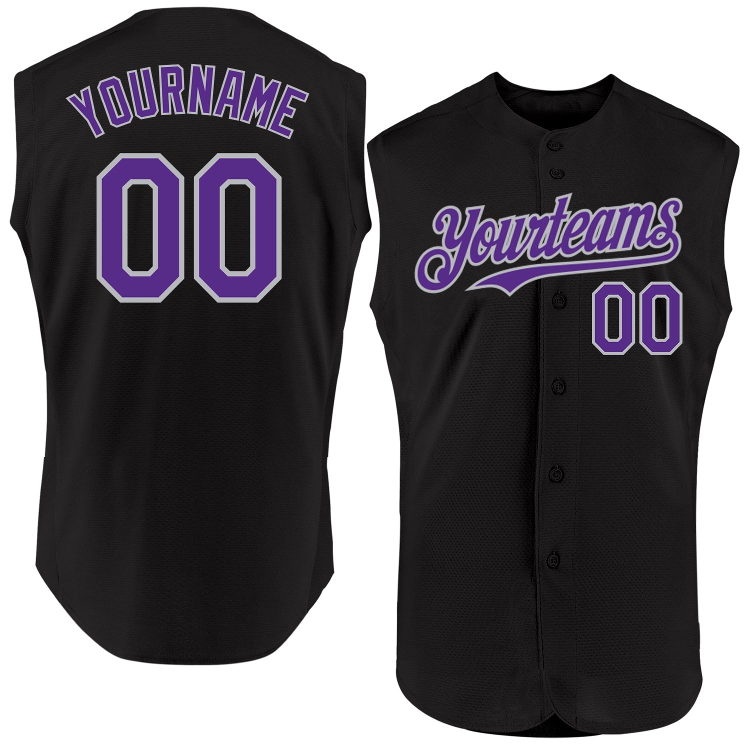 Custom Black Purple-Gray Authentic Sleeveless Baseball Jersey - Main View