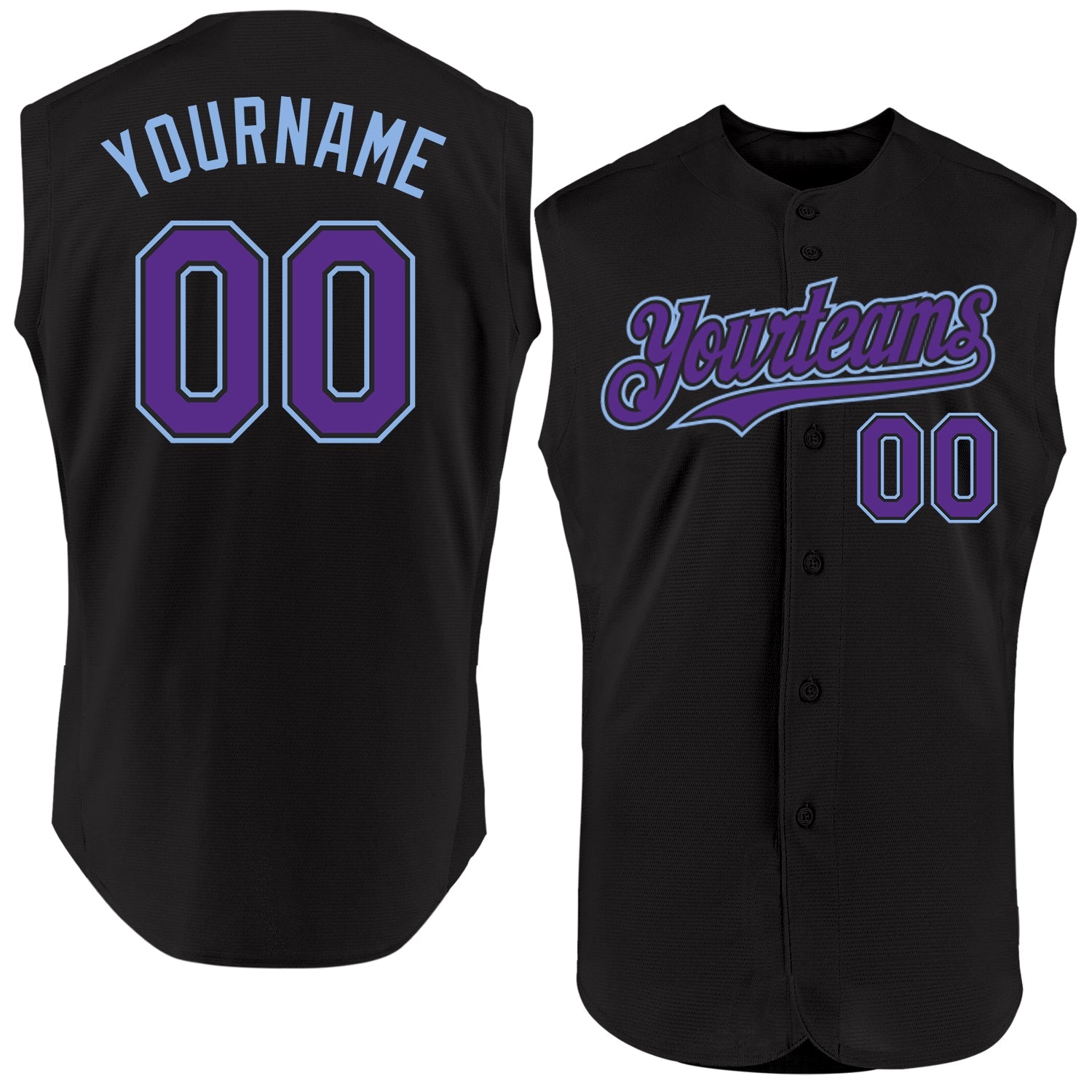 Custom Black Purple-Light Blue Authentic Sleeveless Baseball Jersey - Main View