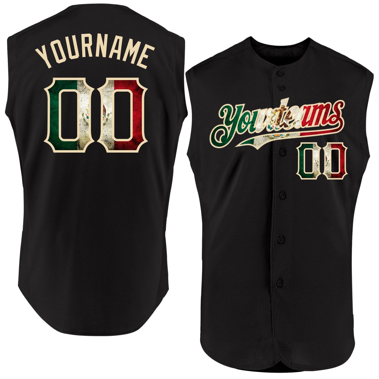 Custom Black Vintage Mexican Flag-Cream Authentic Sleeveless Baseball Jersey - Main View