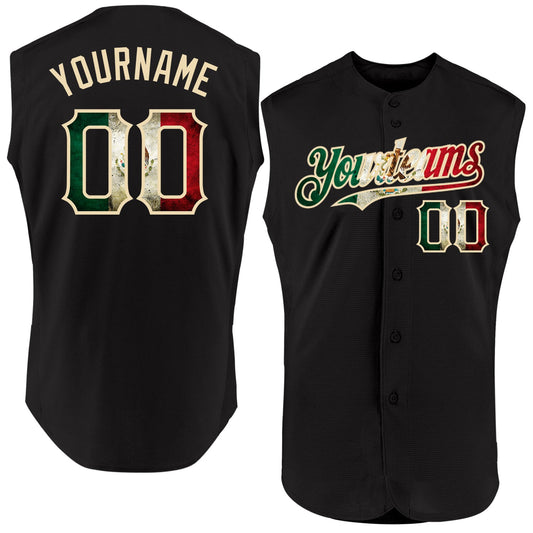 Custom Black Vintage Mexican Flag-Cream Authentic Sleeveless Baseball Jersey - Main View