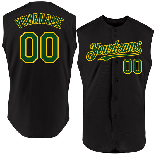 Custom Black Green-Yellow Authentic Sleeveless Baseball Jersey - Main View