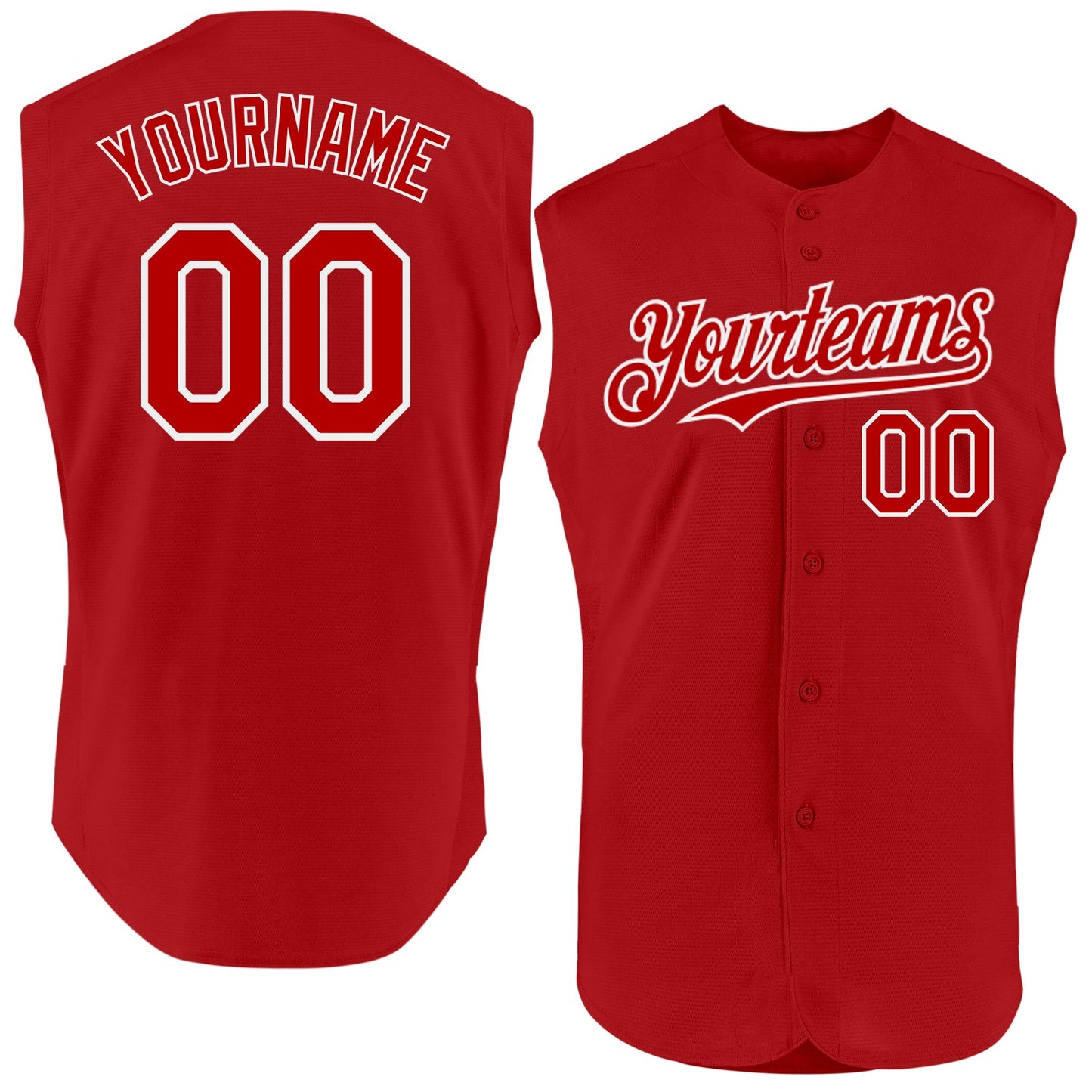 Custom Red White Authentic Sleeveless Baseball Jersey - Main View