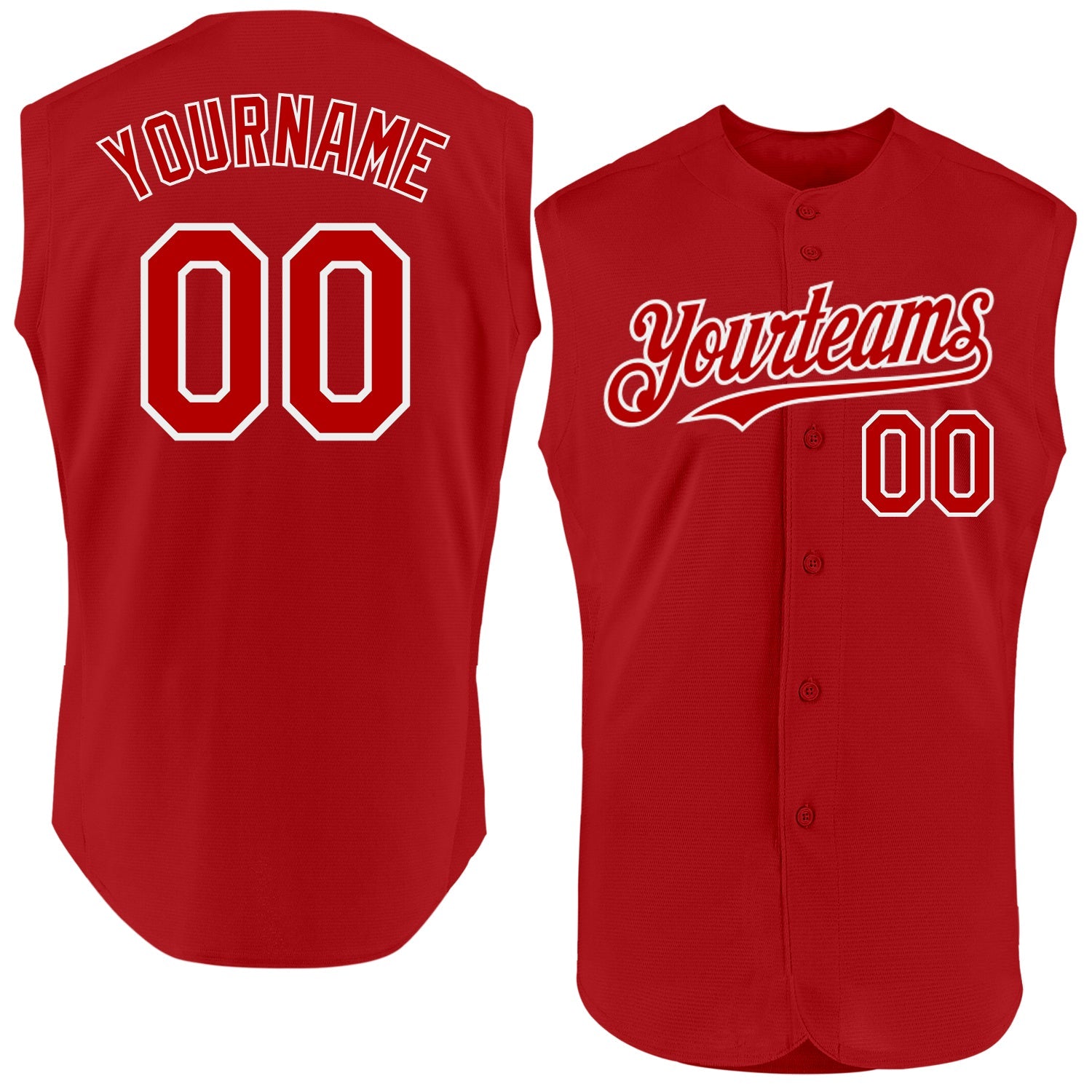 Custom Red White Authentic Sleeveless Baseball Jersey - Main View