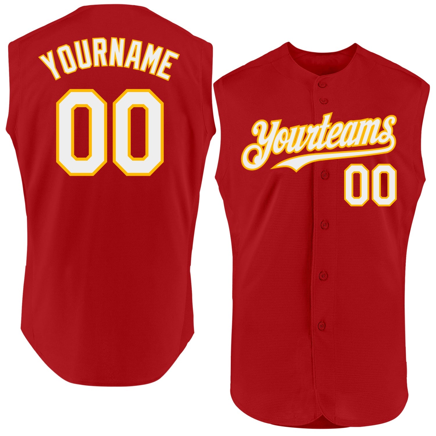 Custom Red White-Gold Authentic Sleeveless Baseball Jersey - Main View