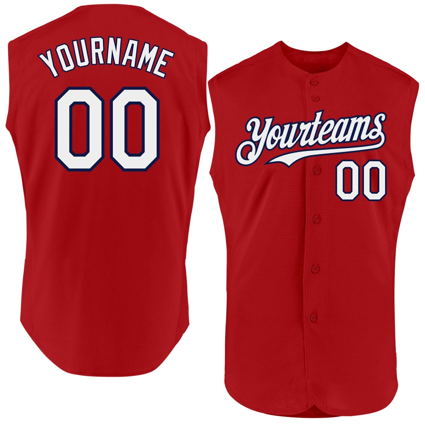 Custom Red White-Navy Authentic Sleeveless Baseball Jersey - Main View
