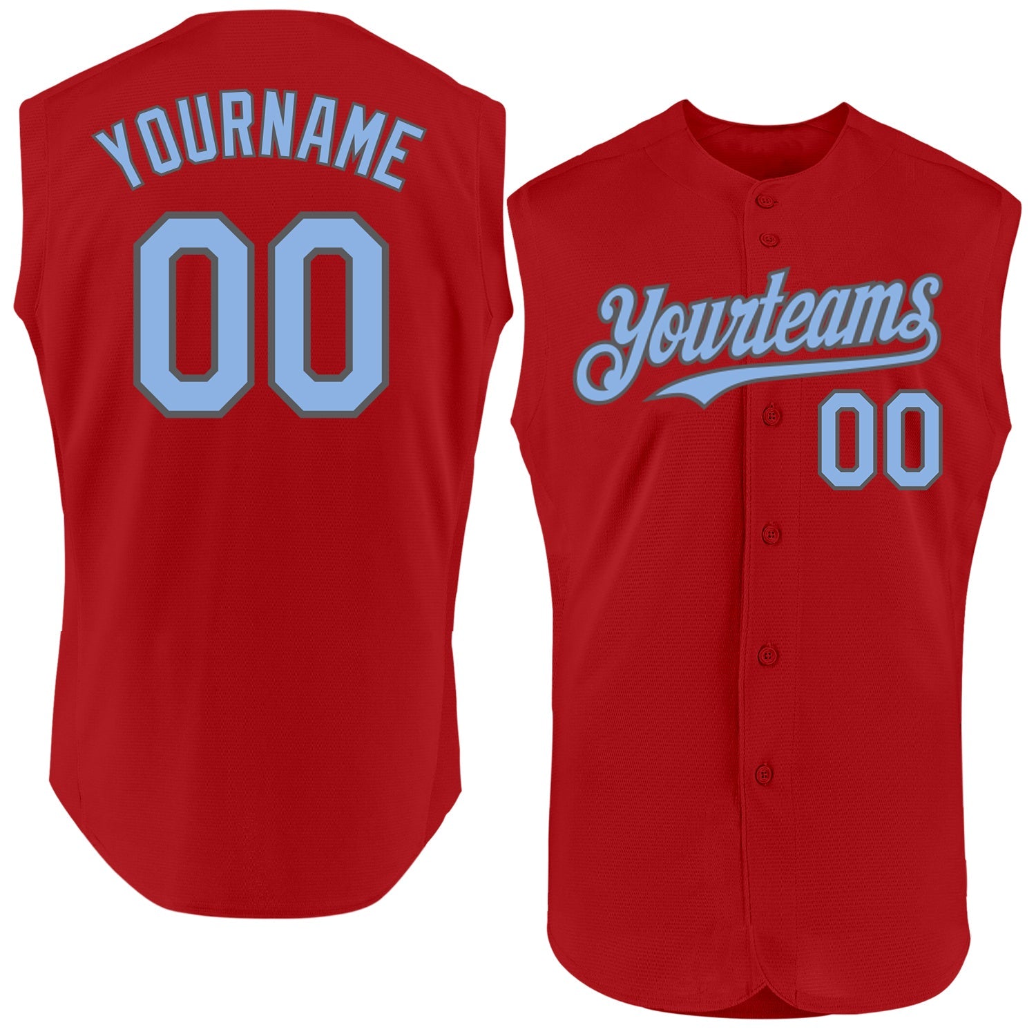Custom Red Light Blue-Steel Gray Authentic Sleeveless Baseball Jersey - Main View