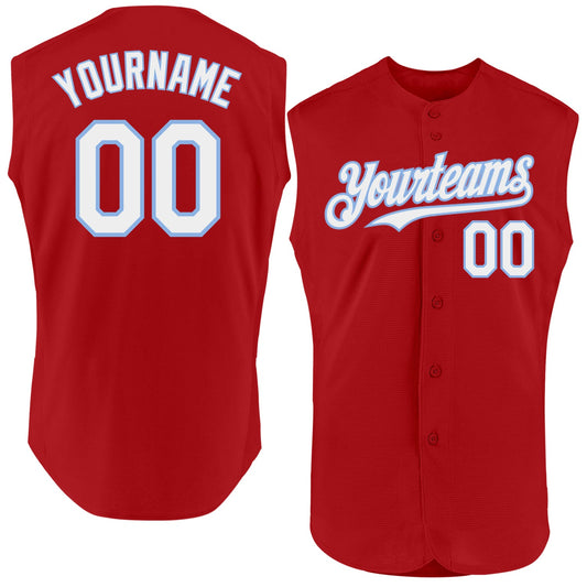 Custom Red White-Light Blue Authentic Sleeveless Baseball Jersey - Main View