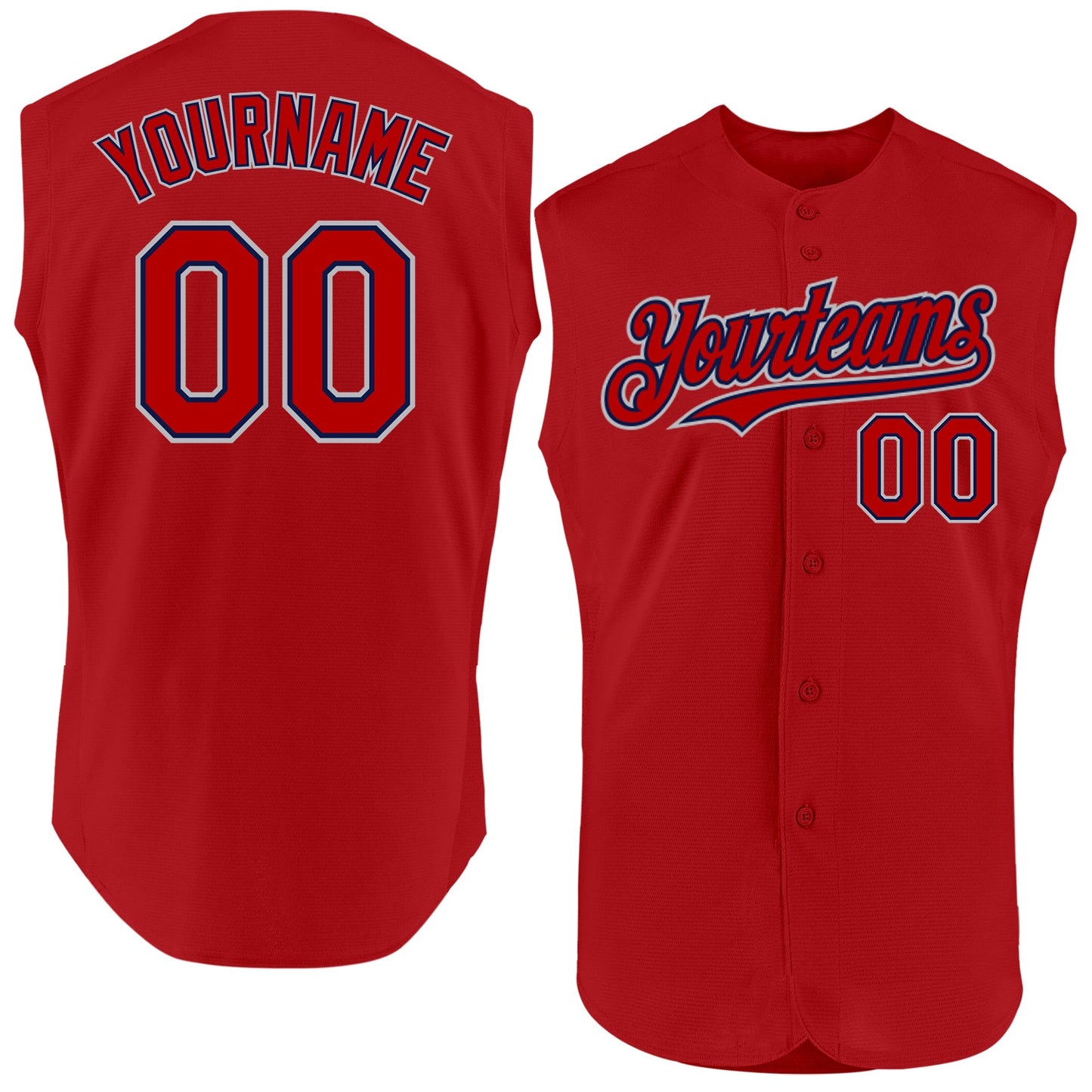 Custom Red Navy-Gray Authentic Sleeveless Baseball Jersey - Main View