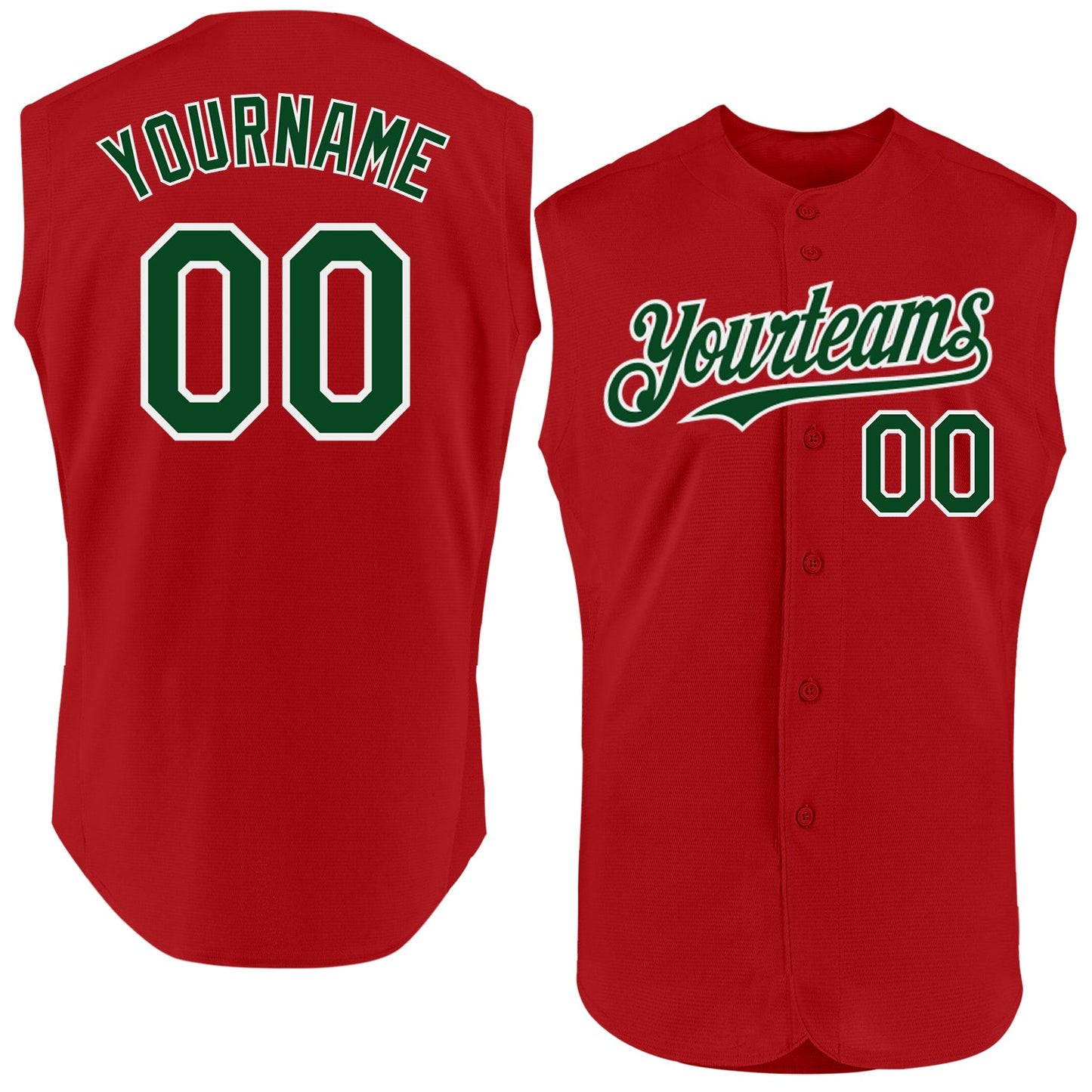 Custom Red Green-White Authentic Sleeveless Baseball Jersey - Main View